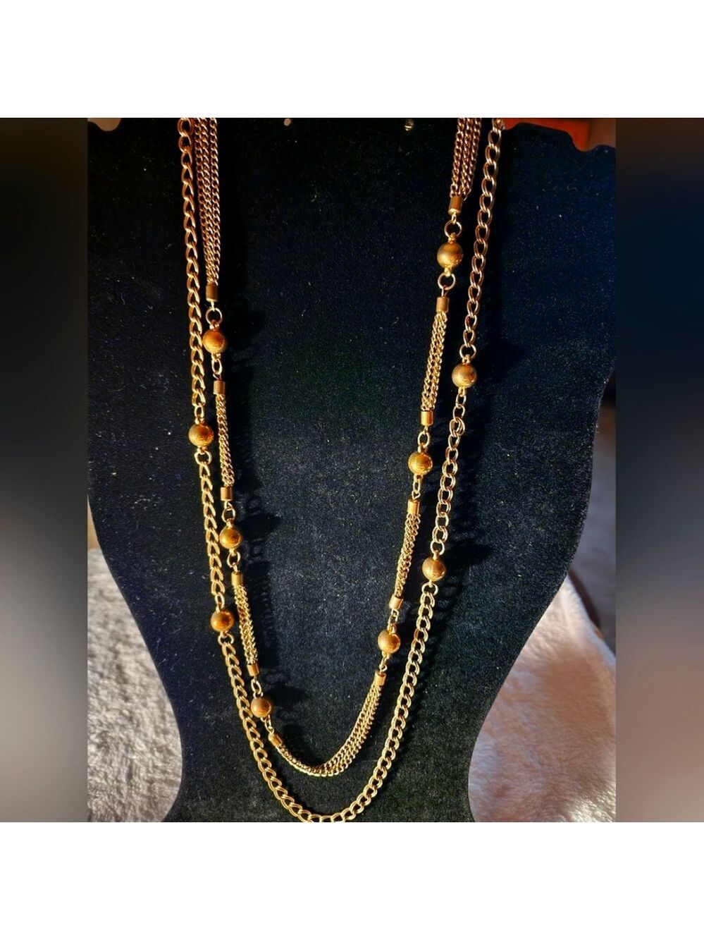 Vintage Gold Tone Multi-Strand Beaded Chain Necklace